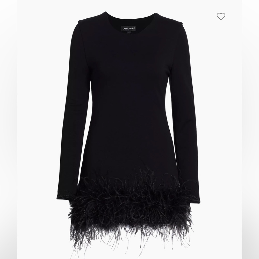 Lamarque Elegant Black Feather-Trim Dress